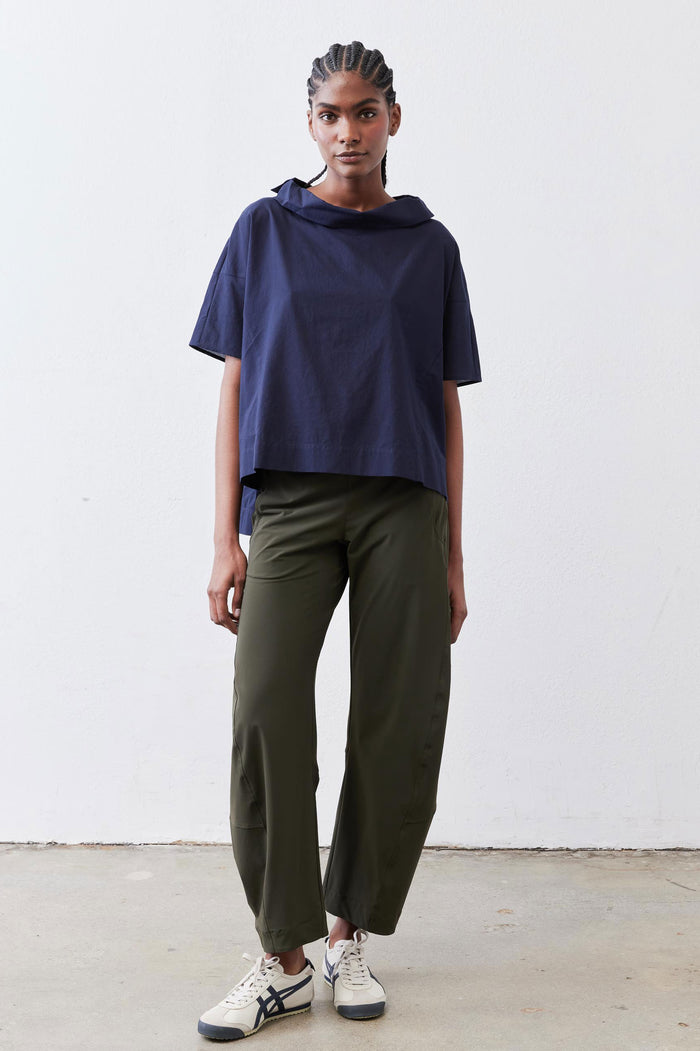 Dolman drape neck top in deep navy with drape cowl neck and relaxed short dolman fit