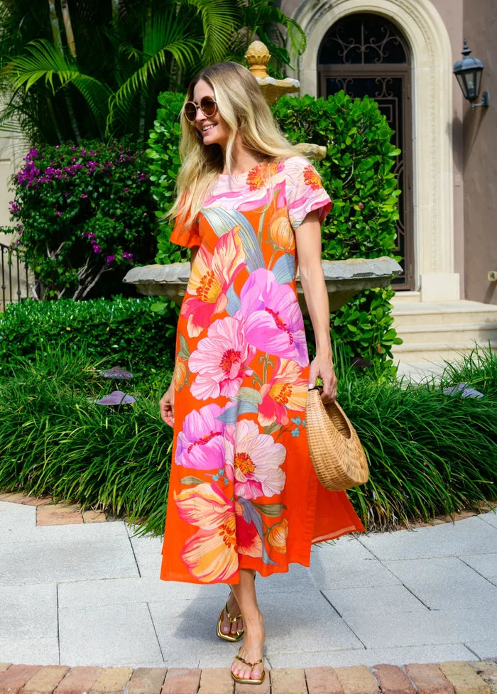 El2313 Sunset Blooms Floral Midi Dress