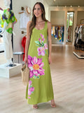 El3292 Floral Satin Midi Dress