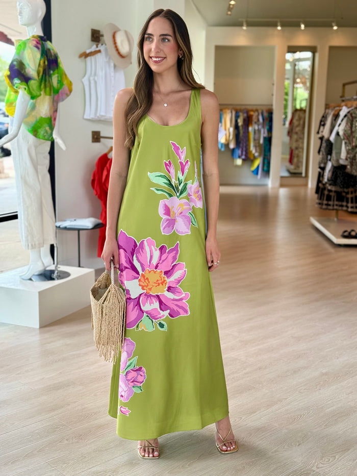 El3292 Floral Satin Midi Dress