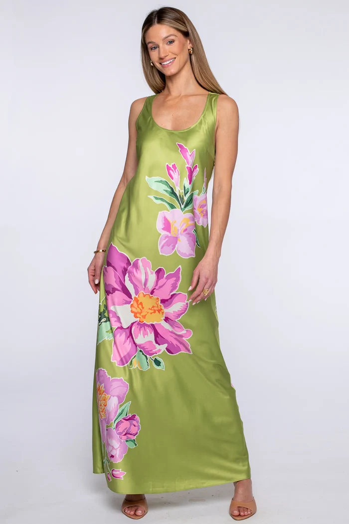 El3292 Floral Satin Midi Dress