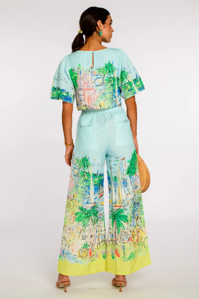 El332303 Wide Leg Vacation Print Pants