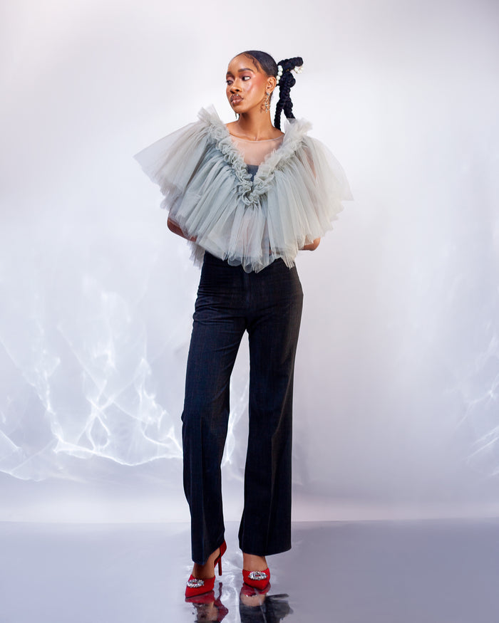 Elektra Top | Sheer Deep Plunge Butterfly Inspired Blouse - Dimaz