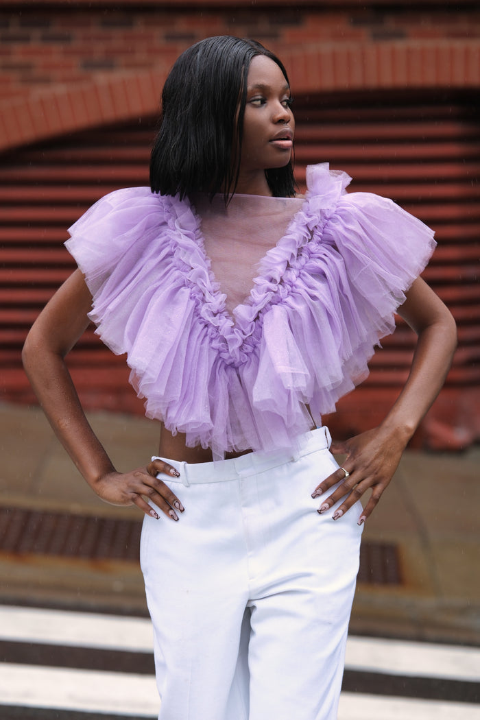 Elektra Top | Sheer Deep Plunge Butterfly Inspired Blouse - Dimaz
