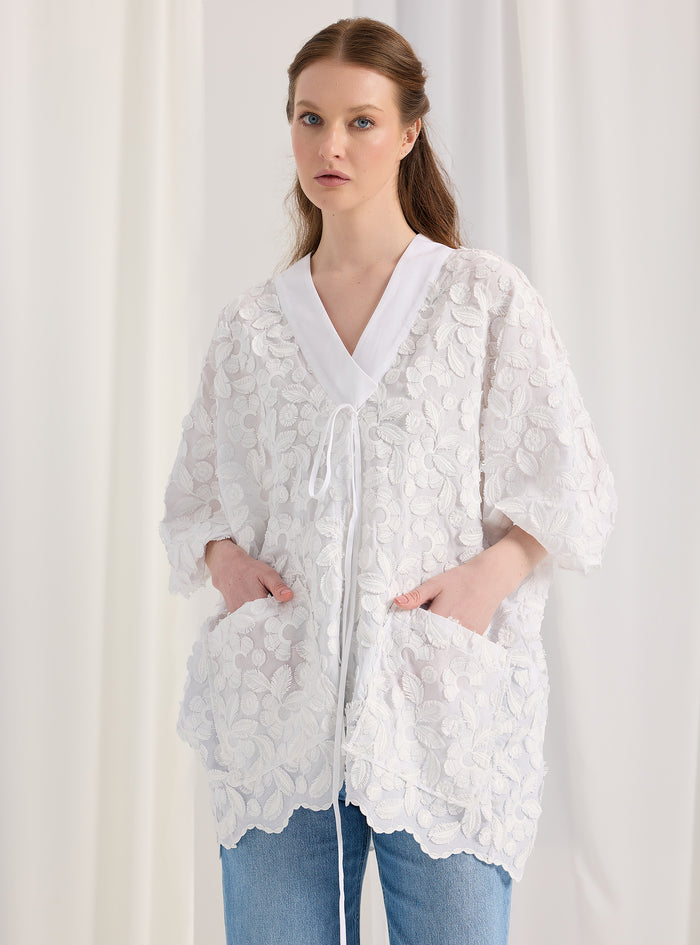 Embroidery White Kimono - Store WF