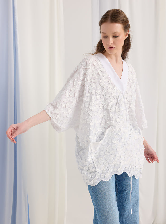 Embroidery White Kimono - Store WF