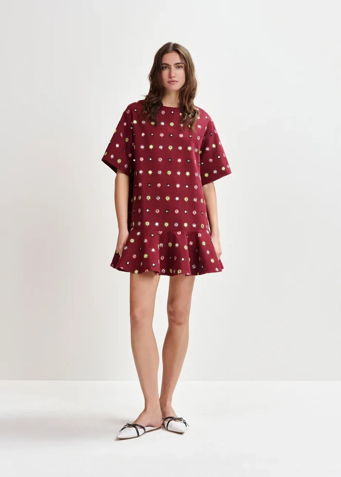 Es1ro Essentiel Mirrored Star Dress - Burgundy