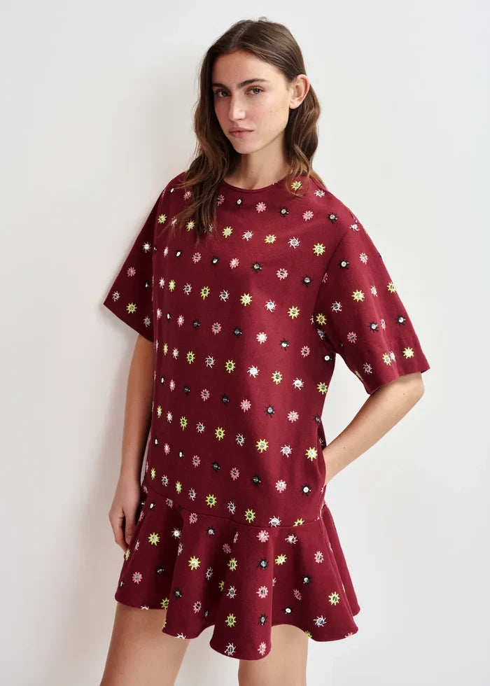 Es1ro Essentiel Mirrored Star Dress - Burgundy