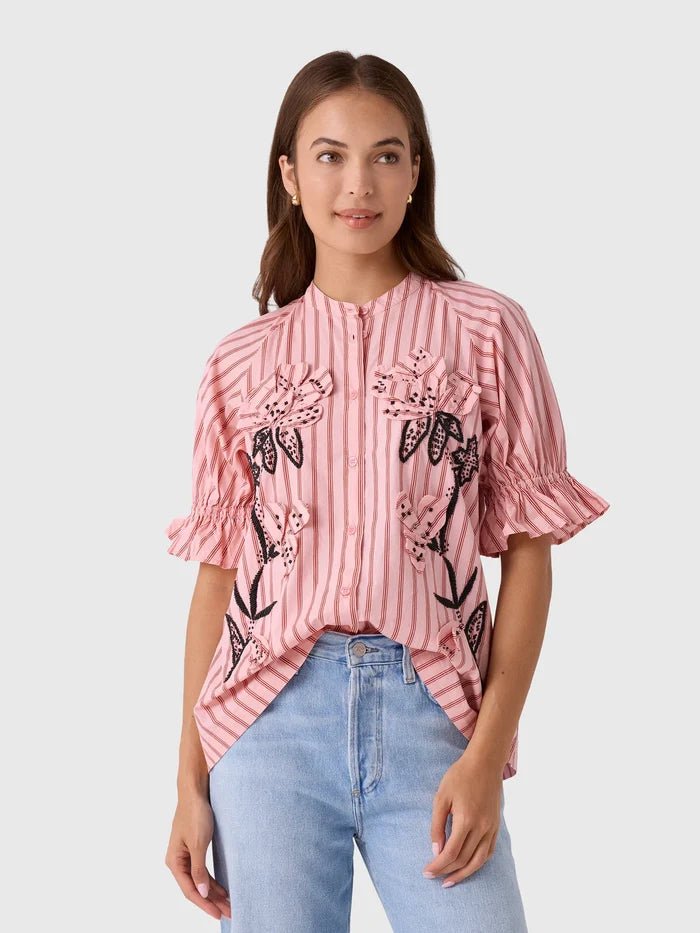Es2893 3D Flower Blouse