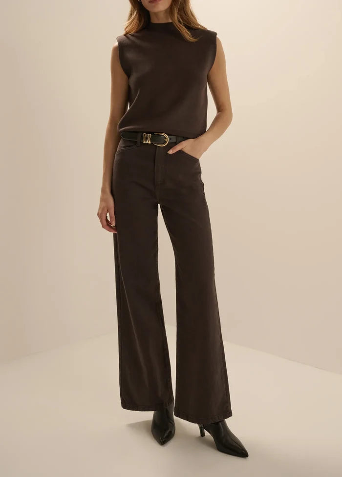Fa9504 Brown Wide Leg Ankle Jean
