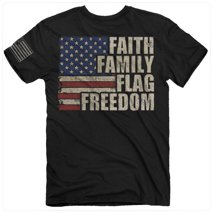 "Faith, Family, Flag, Freedom" Tee-Men's Graphic Tee-Buck Wear-Gallop 'n Glitz- Women's Western Wear Boutique, Located in Grants Pass, Oregon