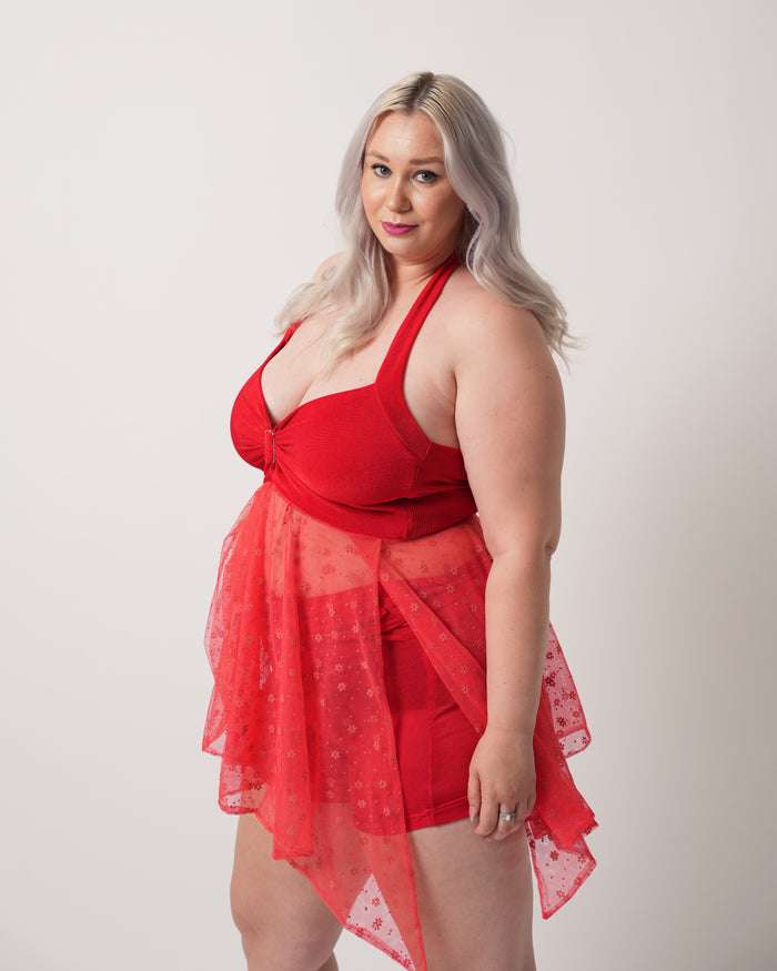 Floral Haven Halter Top - Elegant Bow Detail - Dimaz