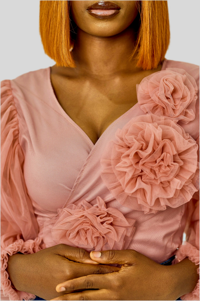 Flower Power Wrap Top - Ruffled Self-Tie Tulle Blouse - Dimaz