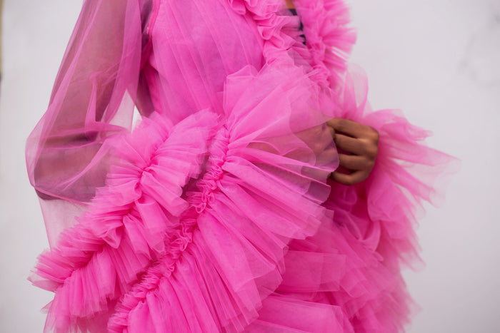 Glamour Gleams Robe - Luxurious Pink Tulle Robe - Dimaz