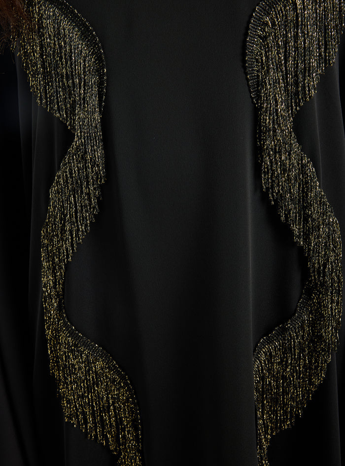Gold Fringe Shirt Kaftan Dress Black - Store WF