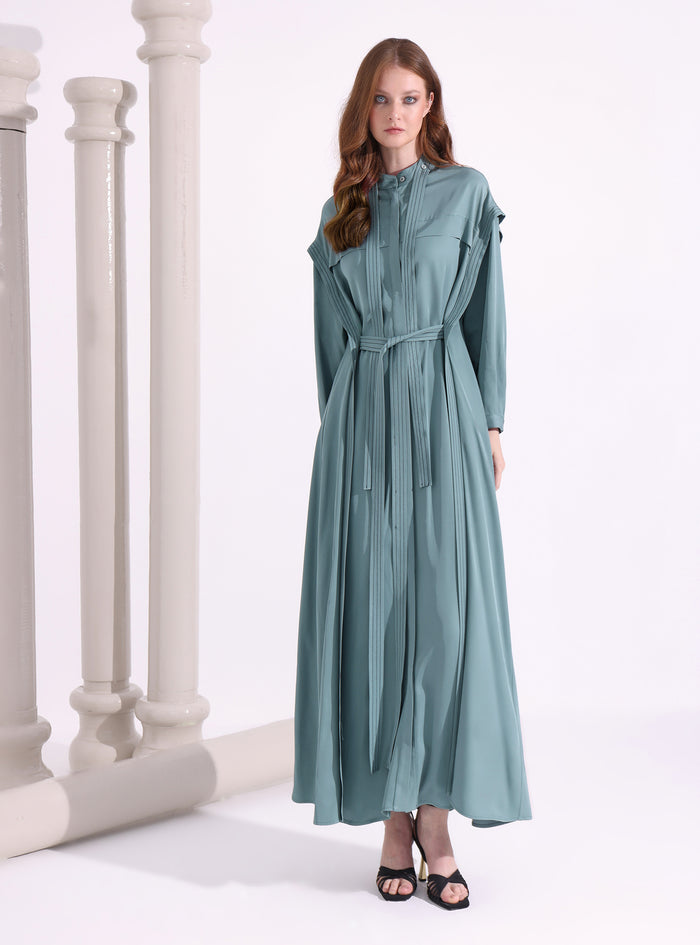 Gray Mint Contrast Top Stitch Maxi Dress - Store WF