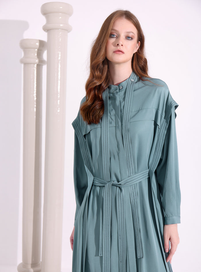 Gray Mint Contrast Top Stitch Maxi Dress - Store WF
