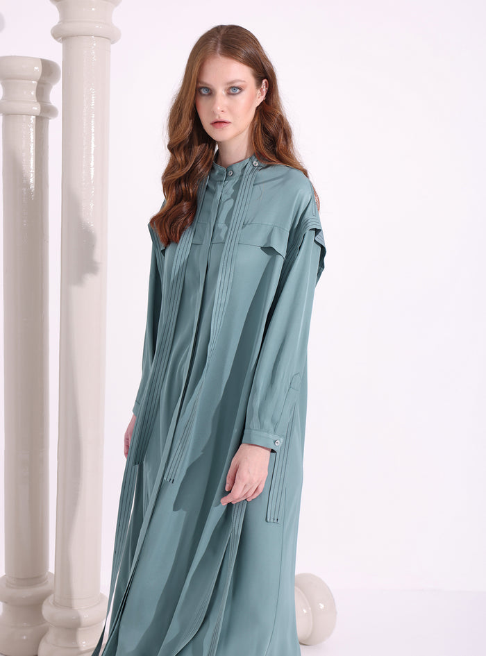 Gray Mint Contrast Top Stitch Maxi Dress - Store WF