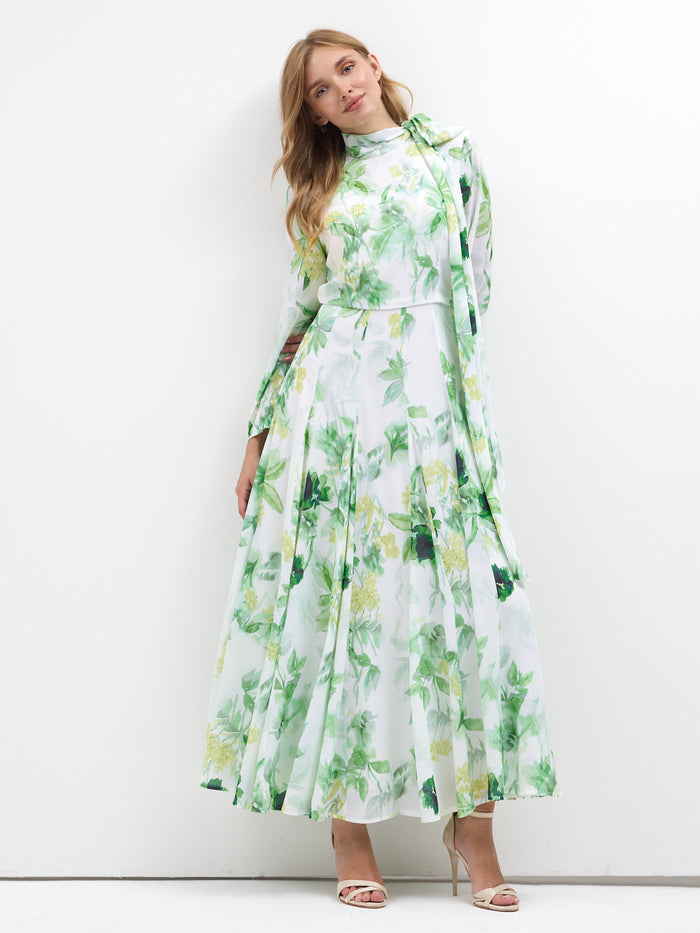 Green Watercolor Bloom Chiffon Maxi Dress - Store WF