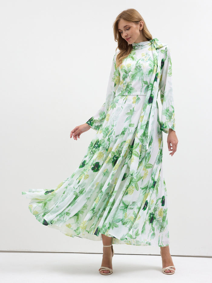 Green Watercolor Bloom Chiffon Maxi Dress - Store WF