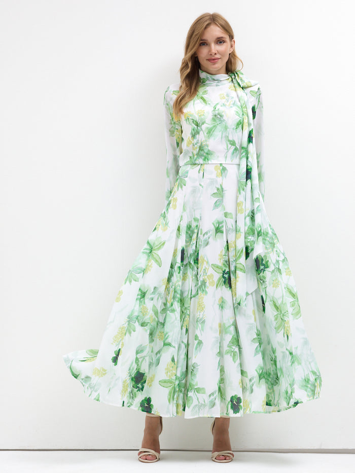 Green Watercolor Bloom Chiffon Maxi Dress - Store WF