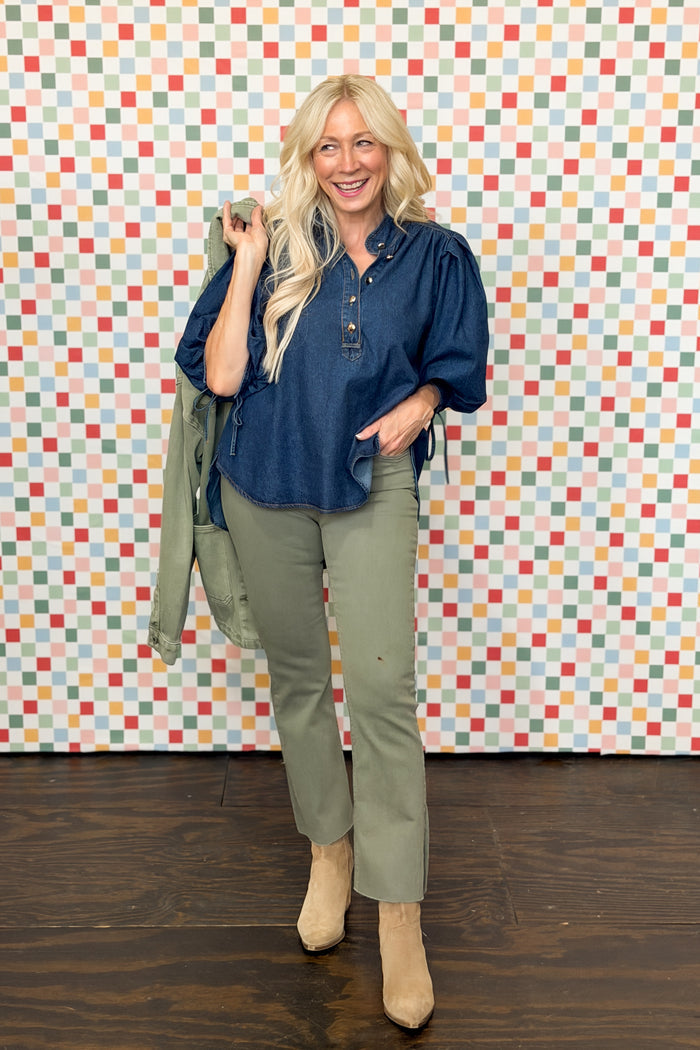 Green With Envy Kick Demi Flare Jean