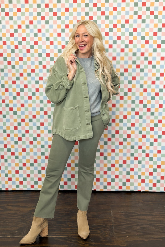 Green With Envy Kick Demi Flare Jean