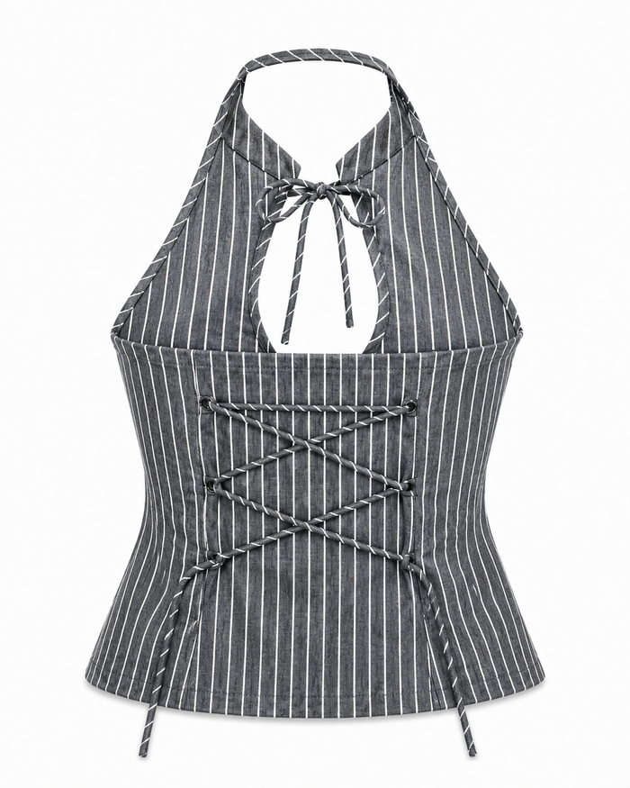 Grey Pinstripe Keyhole Top