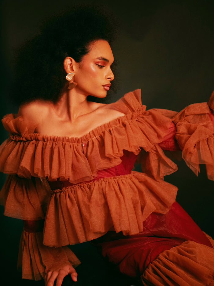 Hazel Off-Shoulder Ruffle Tulle Top - Dimaz