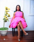 Hensel Dress – Halter Neck Bejeweled Ruffle Dress - Dimaz