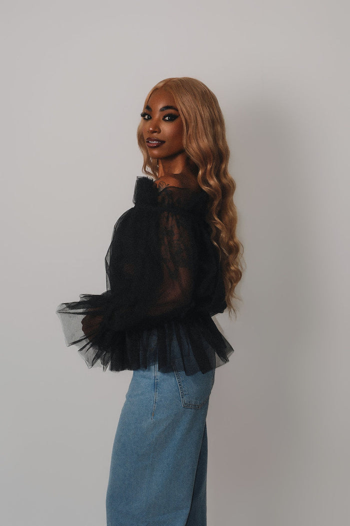 Hey Summer Top - Black Tulle Off-Shoulder Blouse - Dimaz