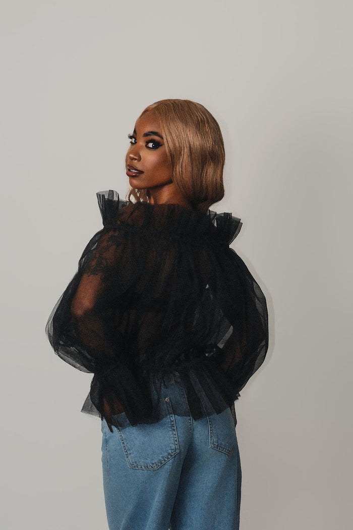 Hey Summer Top - Black Tulle Off-Shoulder Blouse - Dimaz