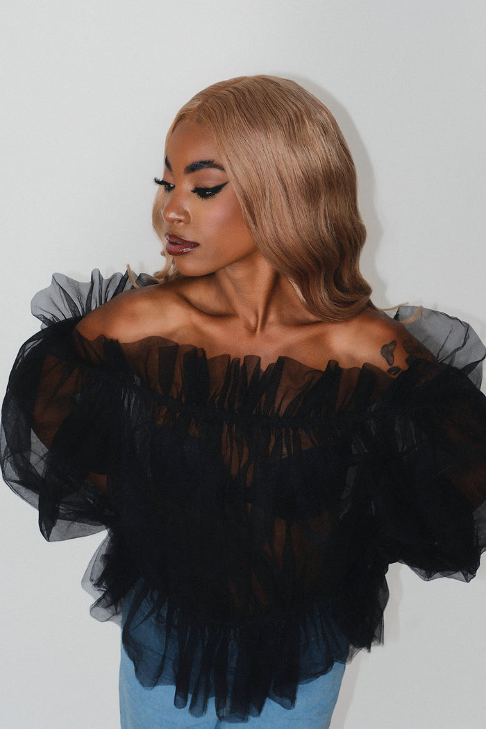 Hey Summer Top - Black Tulle Off-Shoulder Blouse - Dimaz