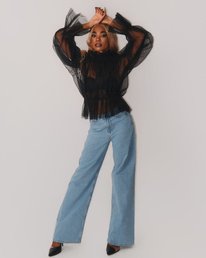 Hey Summer Top - Black Tulle Off-Shoulder Blouse - Dimaz