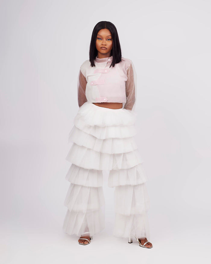 Peggy Cropped Shirt - Two-Colored Long Sleeve Top - Dimaz
