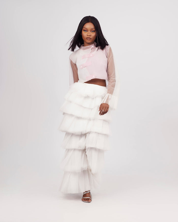 Peggy Cropped Shirt - Two-Colored Long Sleeve Top - Dimaz