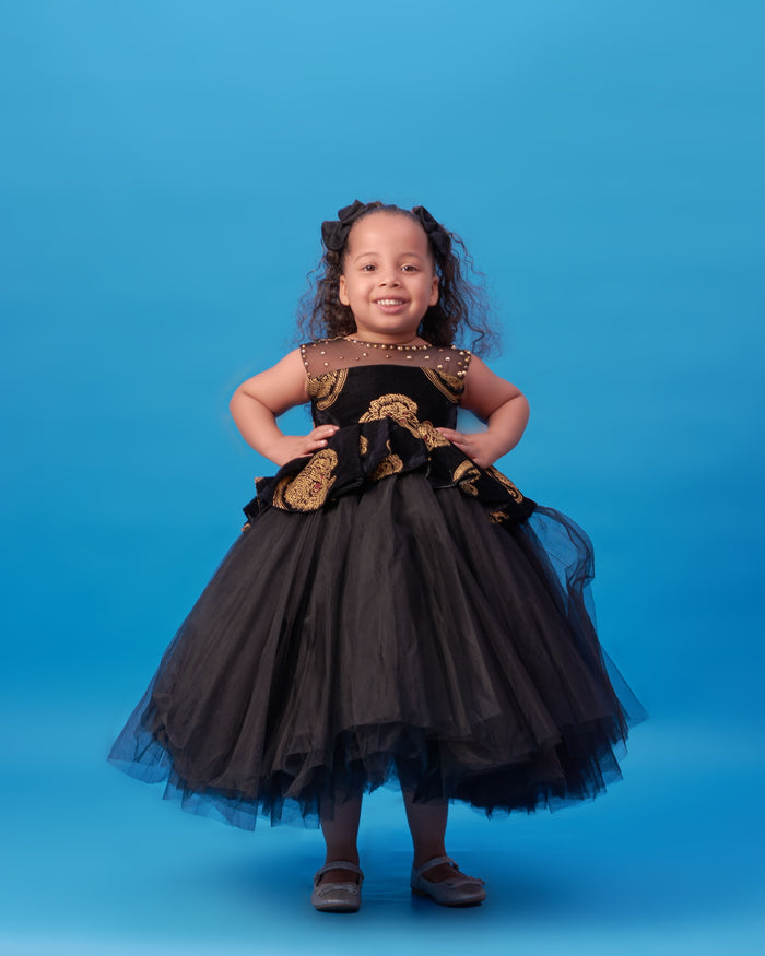 Isiagu Girls’ Dress - Black Tulle Cultural Dress - Dimaz