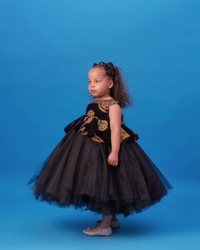 Isiagu Girls’ Dress - Black Tulle Cultural Dress - Dimaz