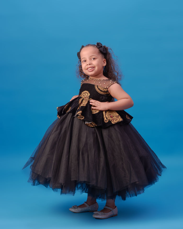 Isiagu Girls’ Dress - Black Tulle Cultural Dress - Dimaz