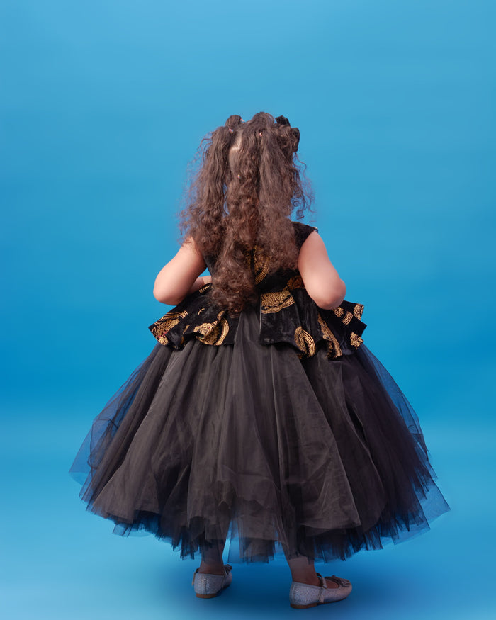 Isiagu Girls’ Dress - Black Tulle Cultural Dress - Dimaz