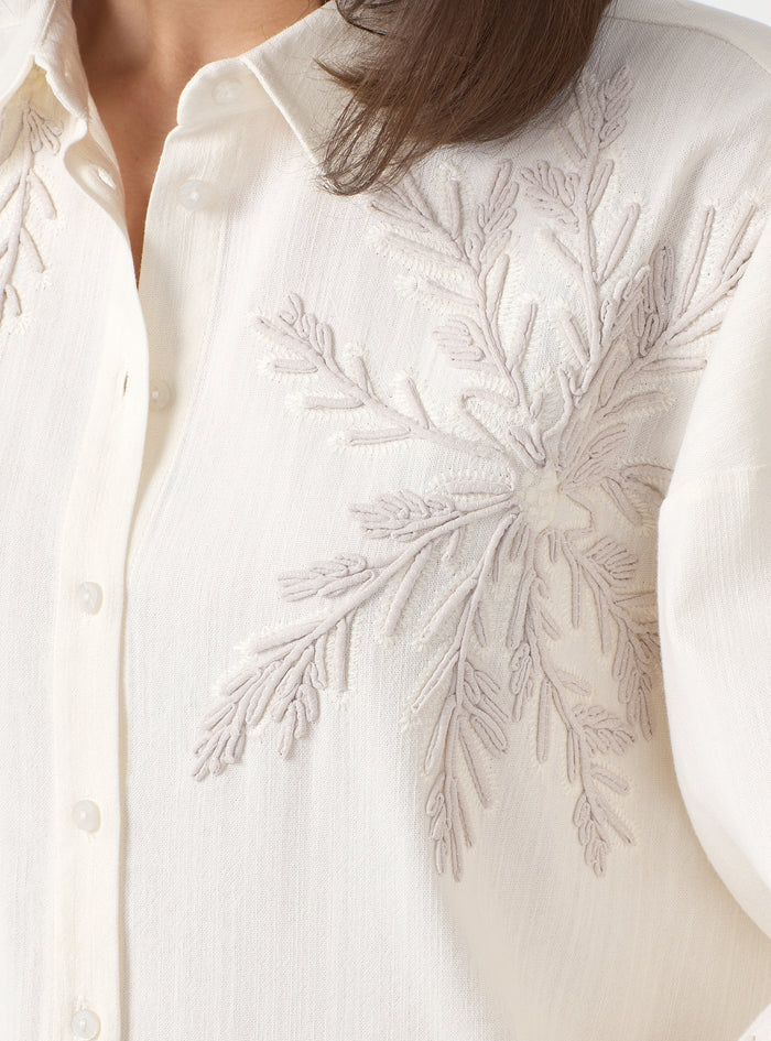 Ivory Embroidered Cotton Shirt & Skirt Set - Store WF
