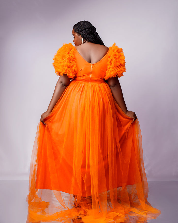 Ixora Dress - Puff Sleeve Tulle Maternity and Photoshoot Gown - Dimaz