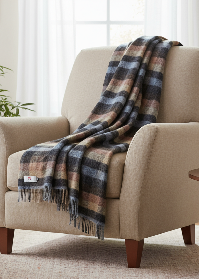 John Hanly Large Brown Charcoal Plaid Blanket