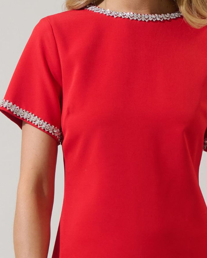 KAITLYN RHINESTONE SHIFT MINI DRESS