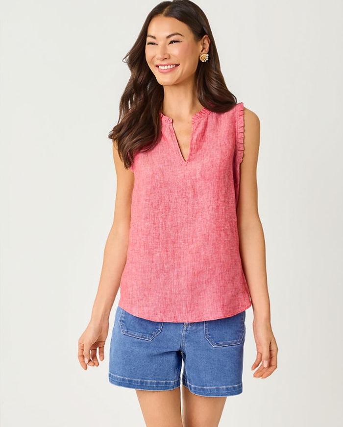 KAVALLA SLEEVELESS RUFFLE TOP