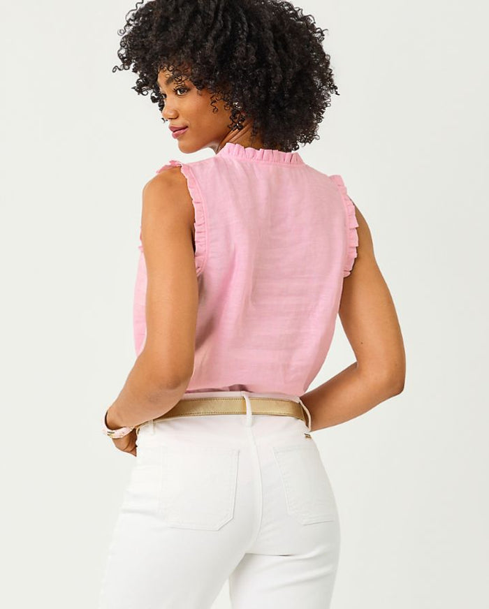 KAVALLA SLEEVELESS RUFFLE TOP
