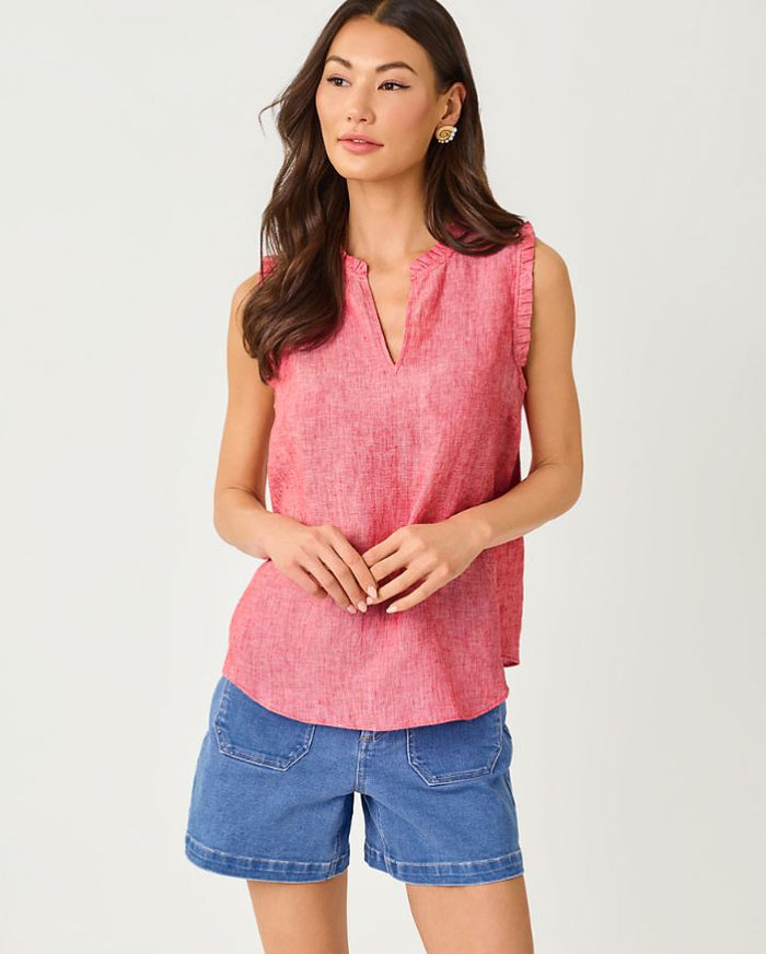 KAVALLA SLEEVELESS RUFFLE TOP