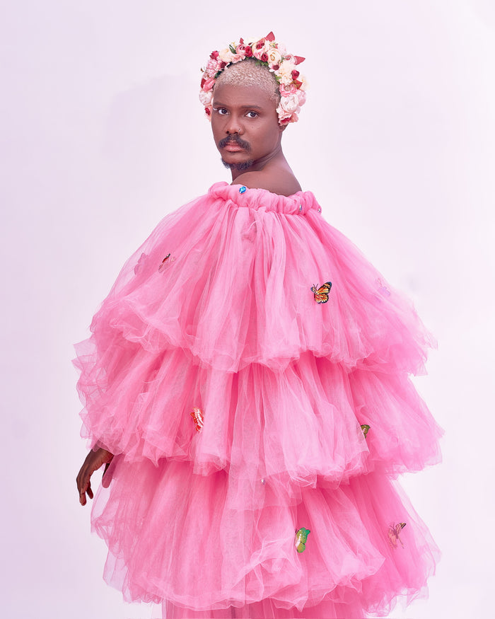 Keisha Butterfly Skirt Gown - Romantic Pink Tulle Dress - Dimaz