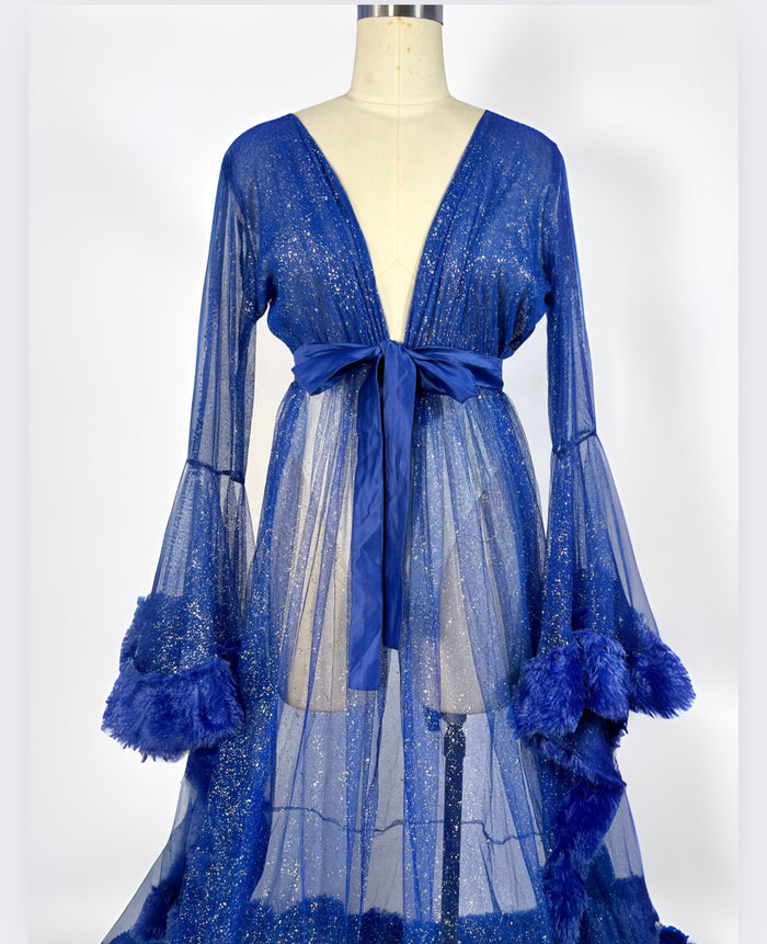 Khilah Robe - Fur Trim Shimmer Tulle Robe - Dimaz