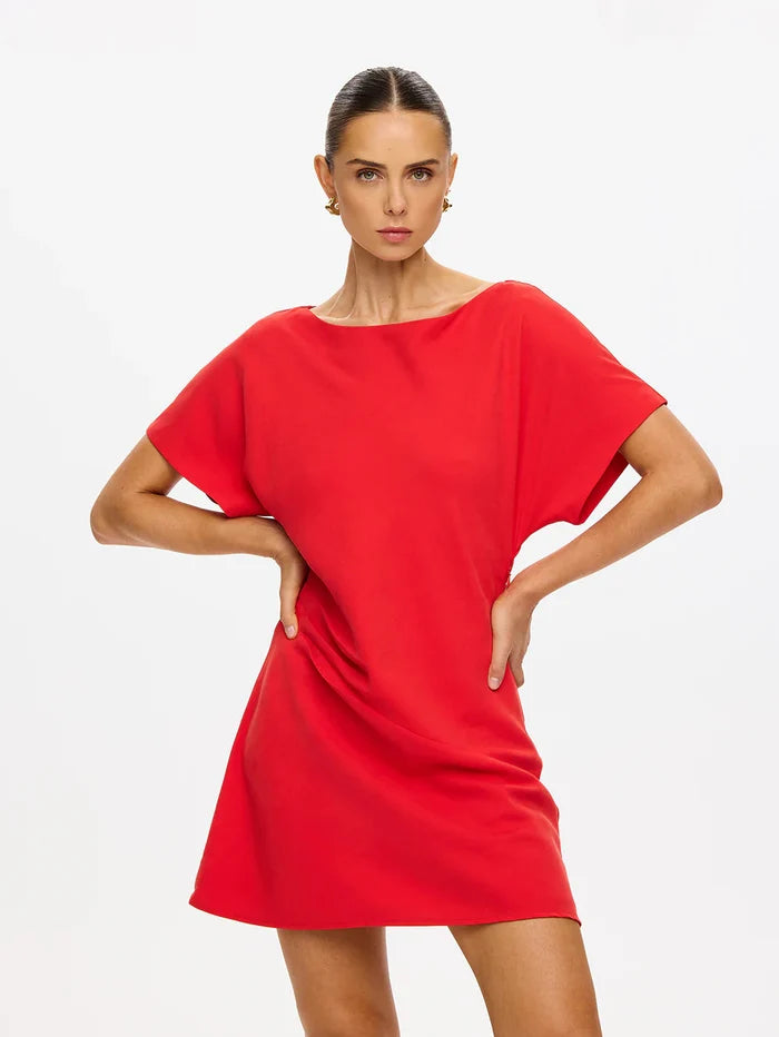 Kisd332 Red Boatneck Dress